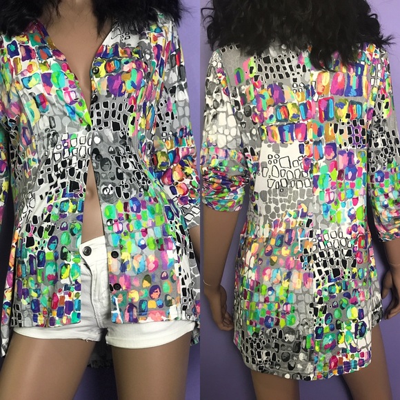 Sno Skins Tops - Sno Skins Multicolored Gem Print Top